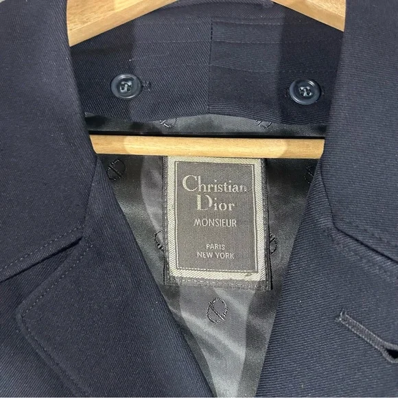 Vintage Christian Dior MONSIEUR Men’s Trench Coat Navy Blue 42L 100% Wool USA